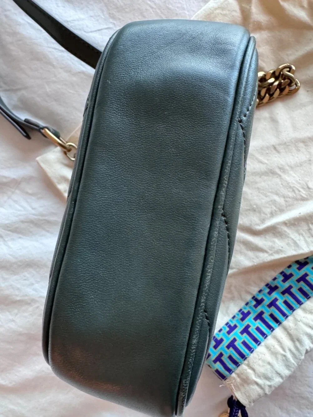 Tory Burch Kira Chevron Small Camera Bag Forest Green 90450